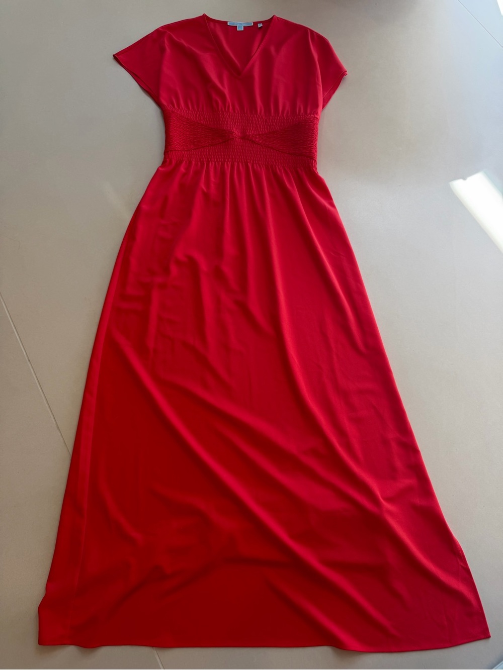 Draper James Red V-Neck Maxi Dress with Smocked Waist Sz L